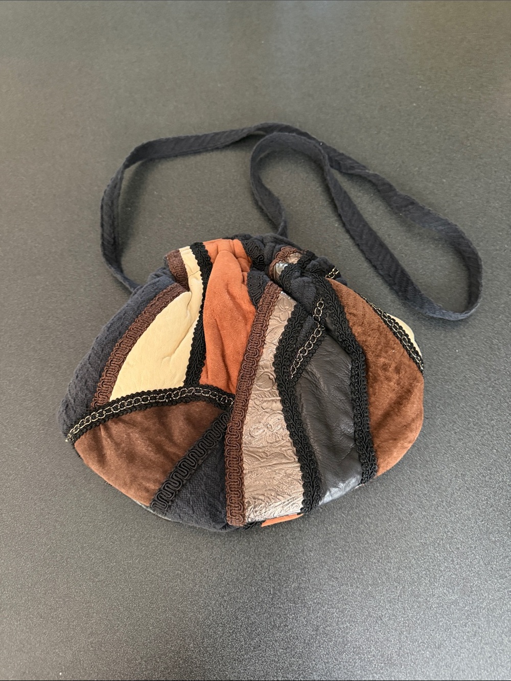 Patchwork Round Crossbody Bag - Brown & Black
